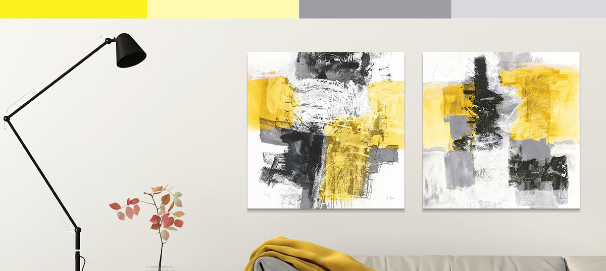 Canvas Wall Art Picture Print Large Black Grey Mustard Abstract Split Multi 